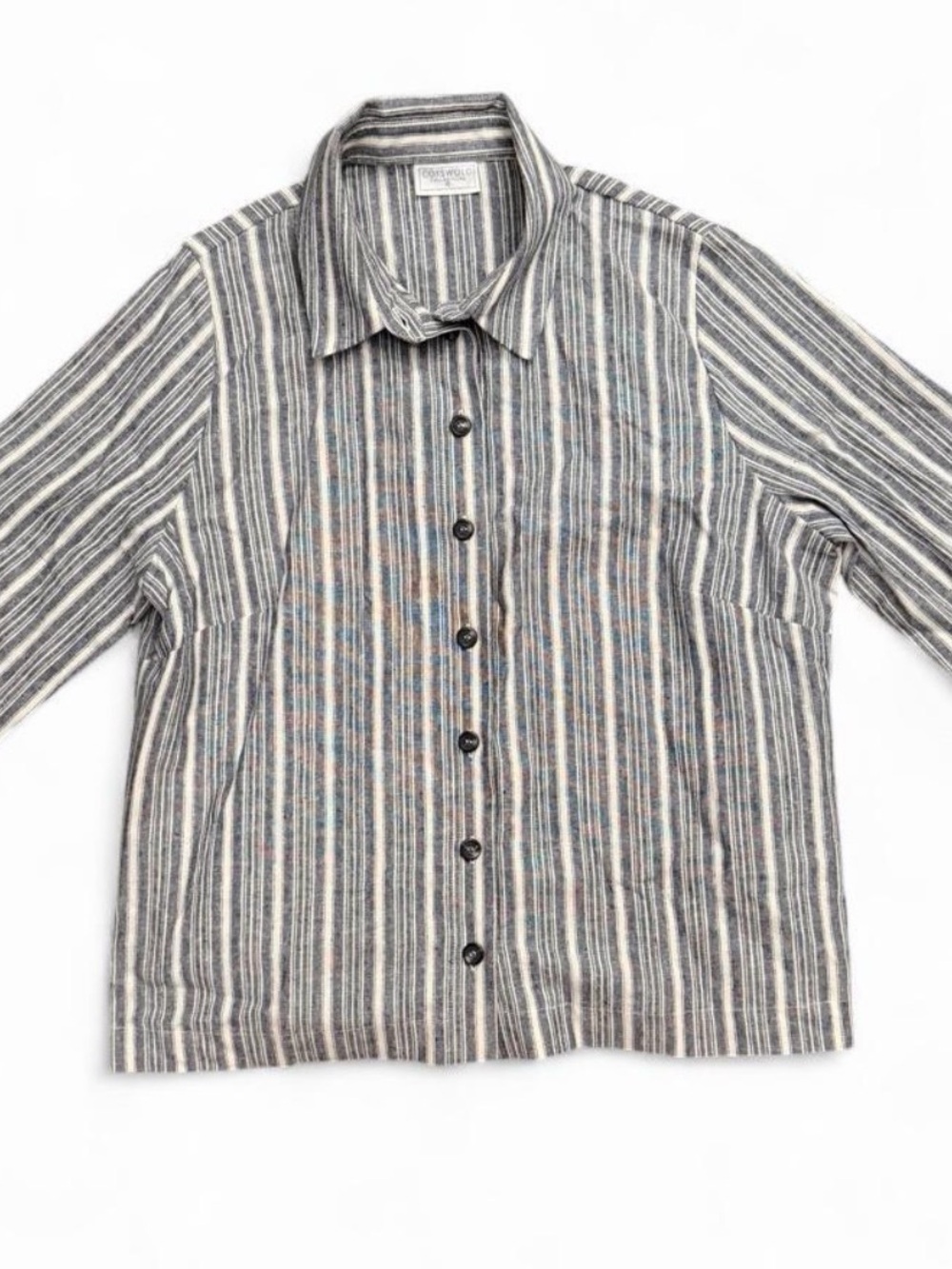 Women's Striped Long-Sleeve Button Shirt - Gray & Blue